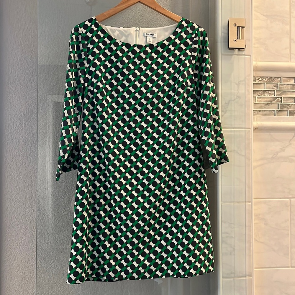 Old Navy Green, Black and White Polka Dot Dress